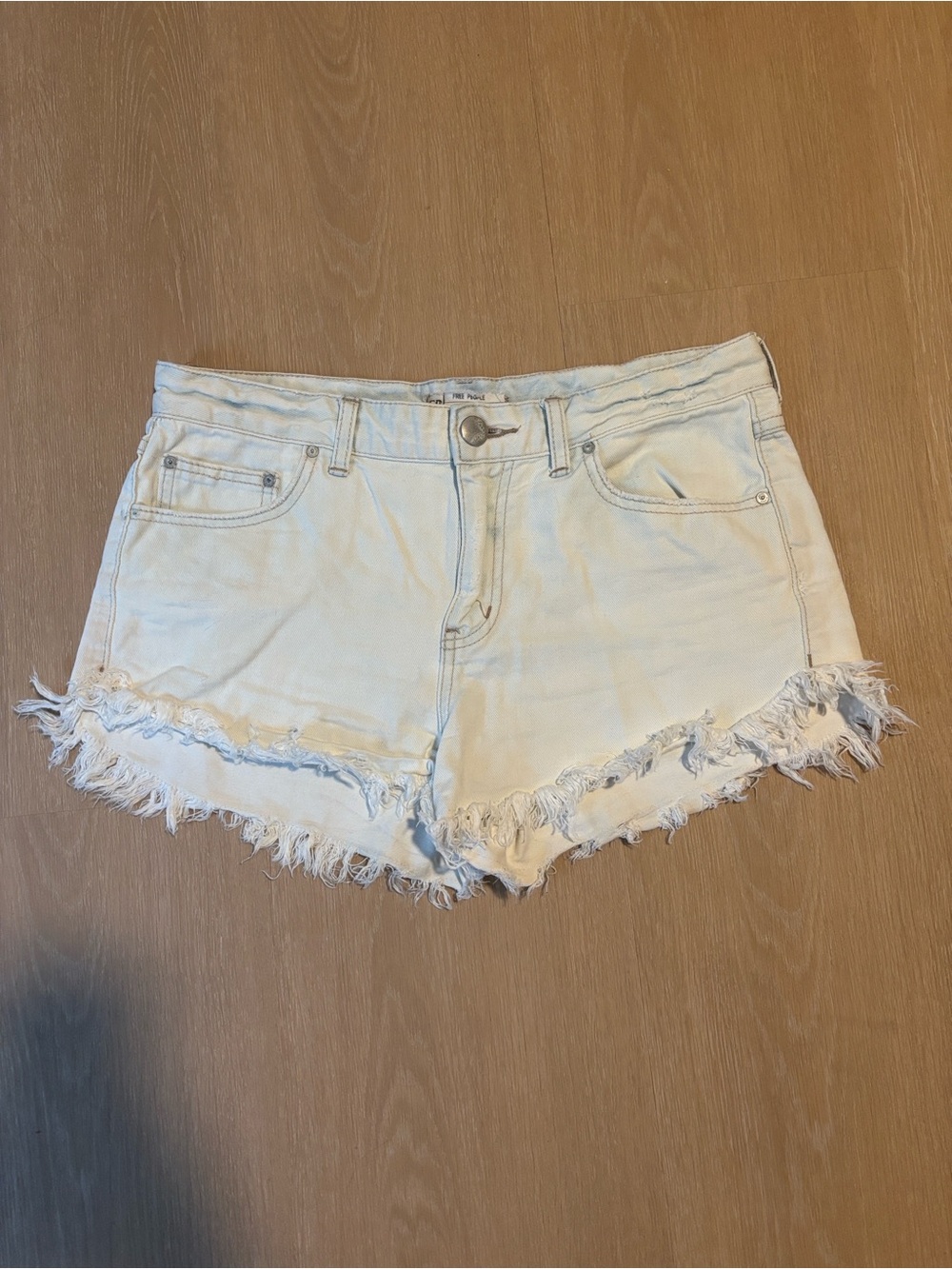 Free People Light Blue Distressed Frayed Hem Denim Shorts size 28